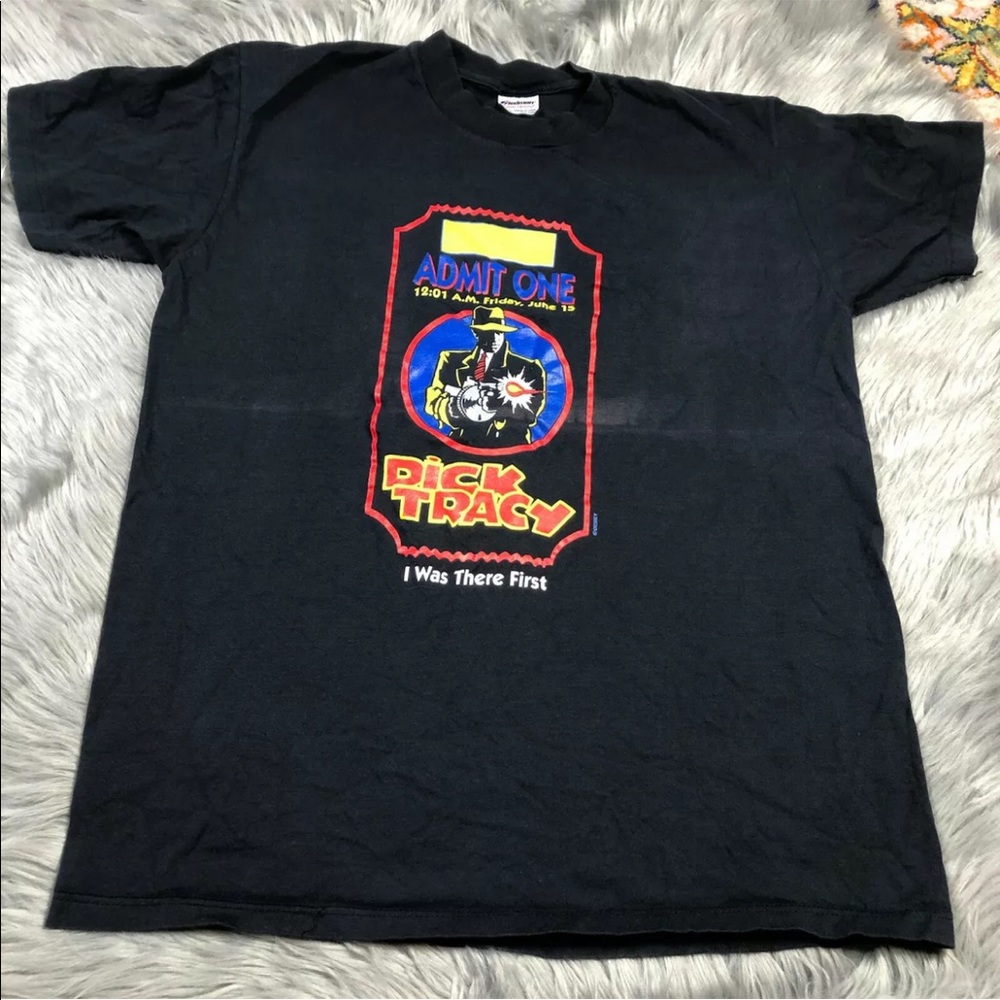 Vintage 90s Black Dick Tracy Movie Ticket Disney T Shirt